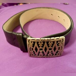 Vintage Silver Century Canada Aztec Native American Buckle Elite Leather Belt S